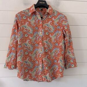 Lauren Ralph Lauren
Size 10
Orange Paisley 
3/4 Length Sleeve